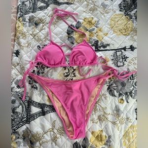 X STASSIE Oasis Halter Tri (Large ) & Extra Cheeky (XL) String Bikini Set Pink